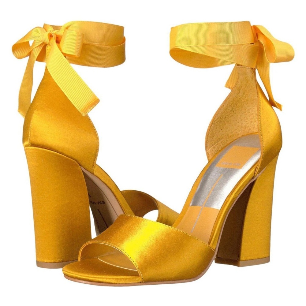 Dolce Vita Yellow Gold Satin Block Heel Sandals 7